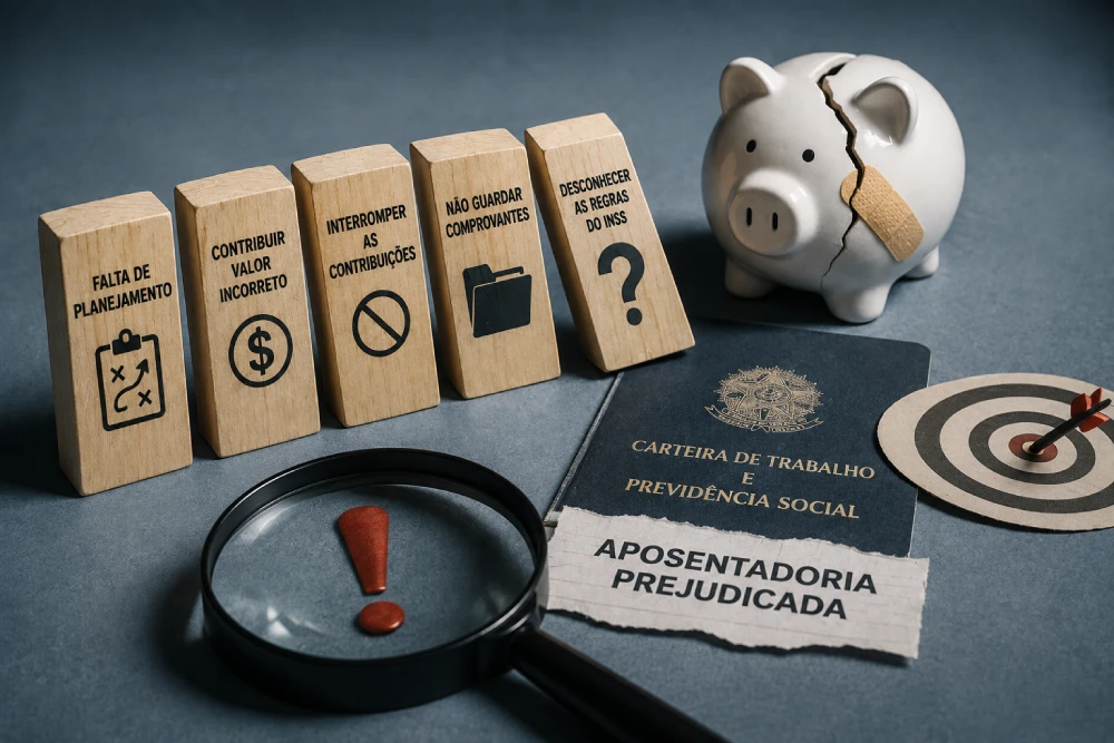 Empreendedor preocupado analisando documentos previdenciários